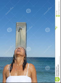 shower mature refreshing shower woman ocean royalty free stock photos